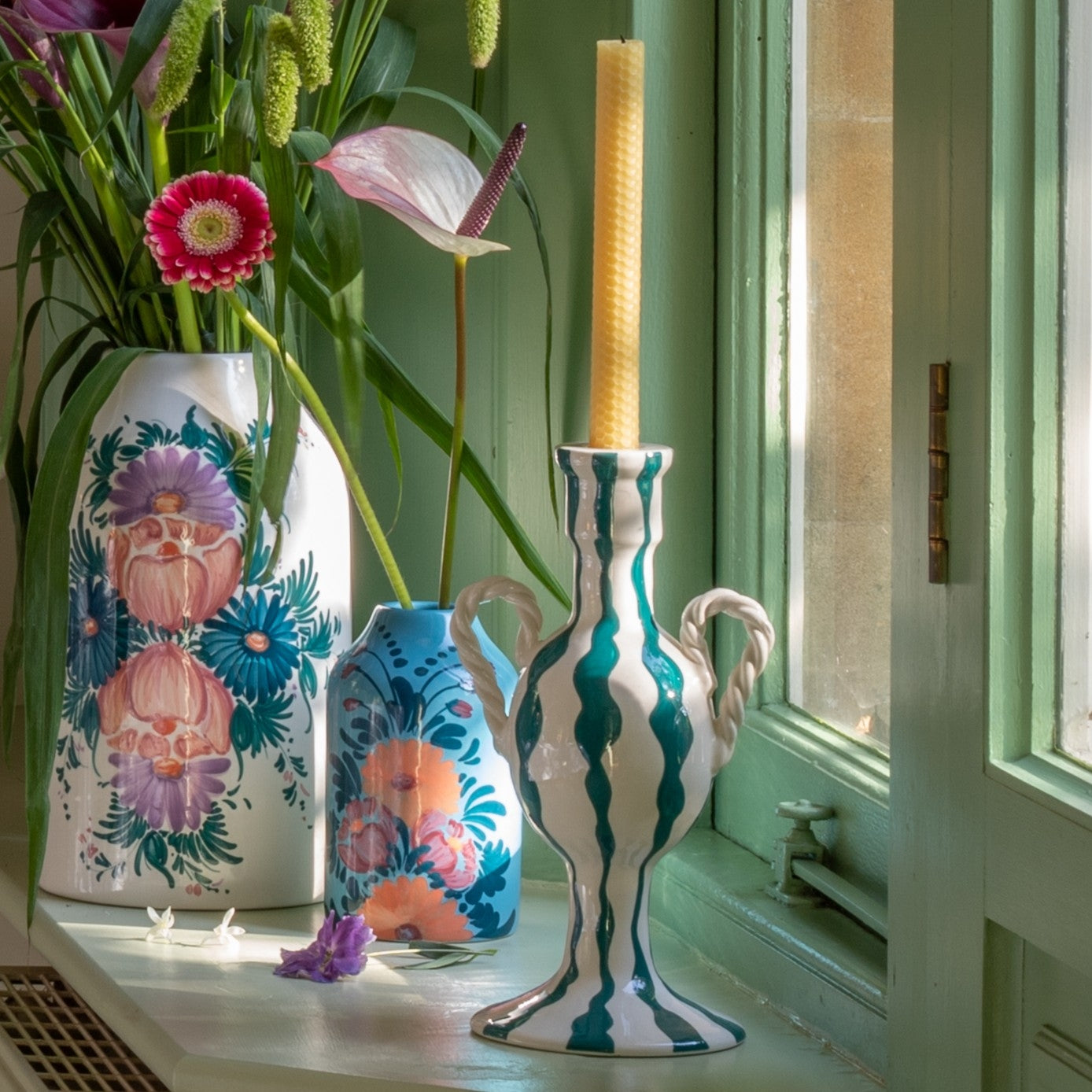 Angel Candle Holder - Green Squiggles