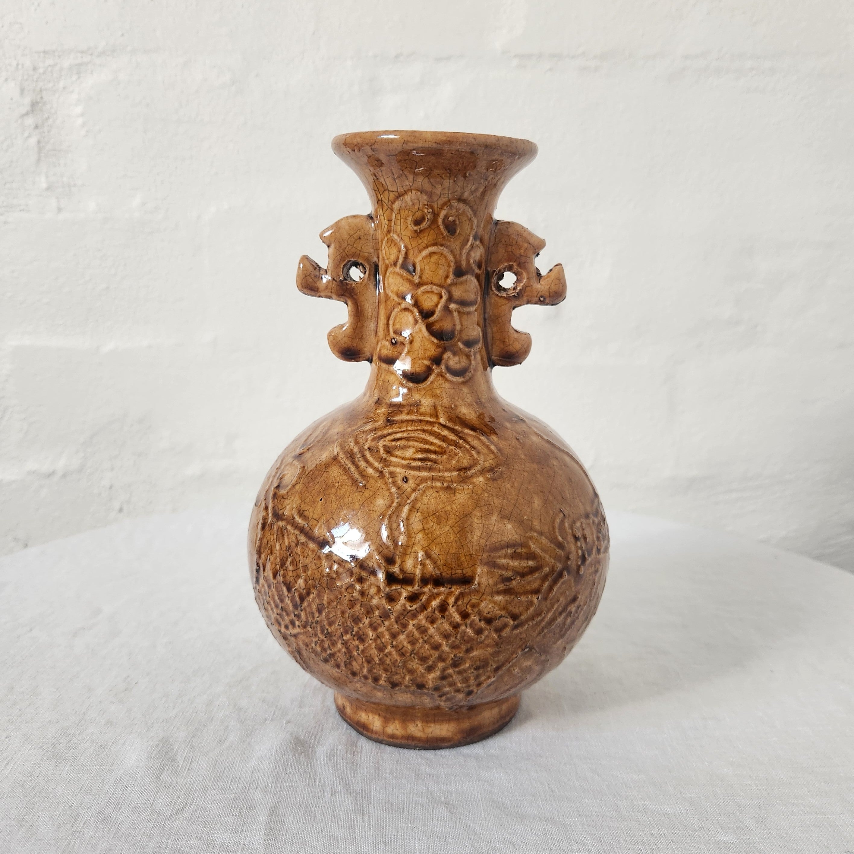 Chinese Crackle Glaze Incised Pottery Vase