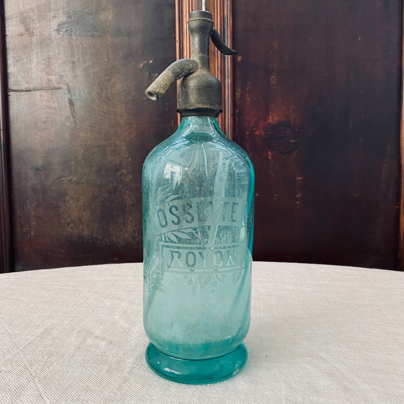 French Glass Turquoise Soda Siphon. Circa 1935.