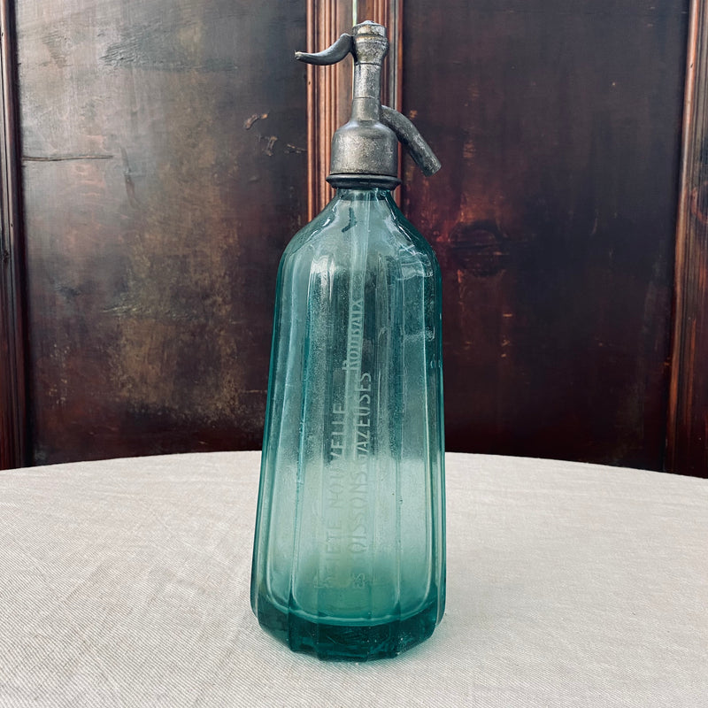 Vintage French Glass Turquoise Soda Siphon. Circa 1935.