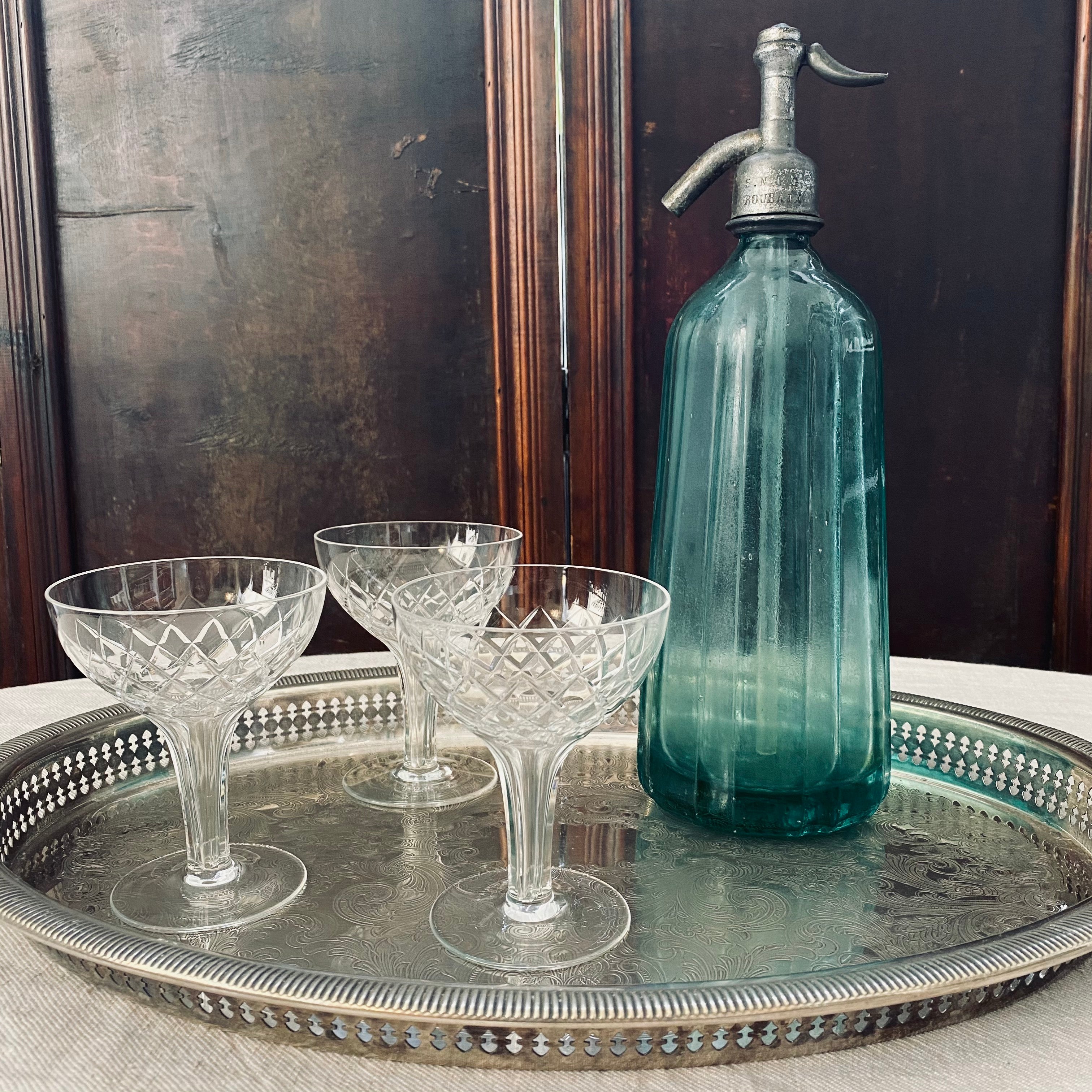 Vintage French Glass Turquoise Soda Siphon. Circa 1935.