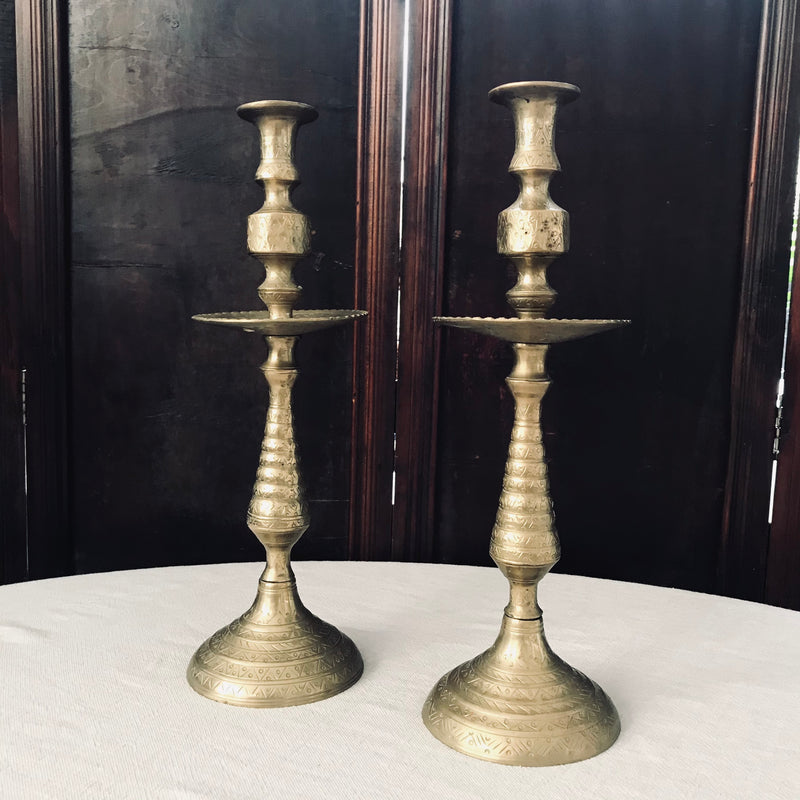 French Brass Moroccan Style Candlesticks