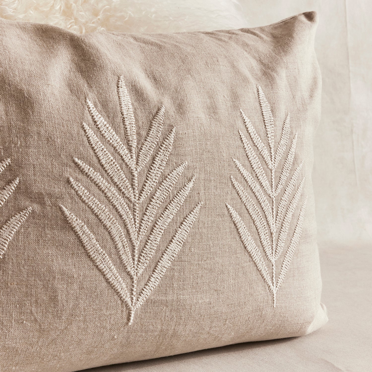 Three Palm Linen Lumbar Cushion