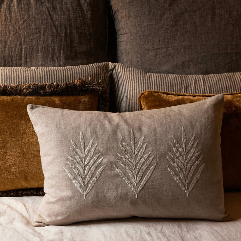 Three Palm Linen Lumbar Cushion