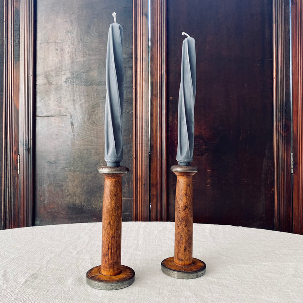 Pair of Wooden Bobbin Candlesticks