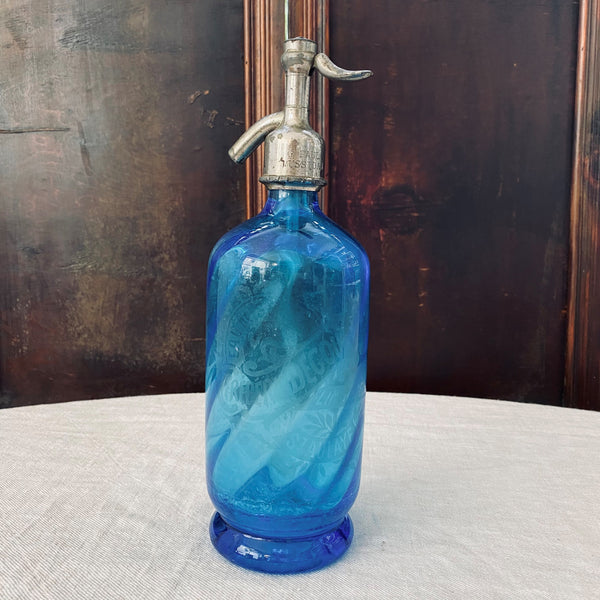 French Glass Blue Twist "St Aulay" Soda Siphon - Circa 1930s