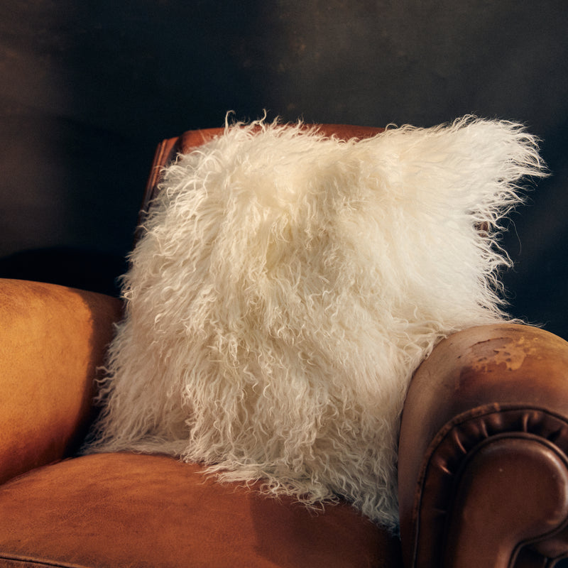 Mongolian Sheepskin Cushion - Snow