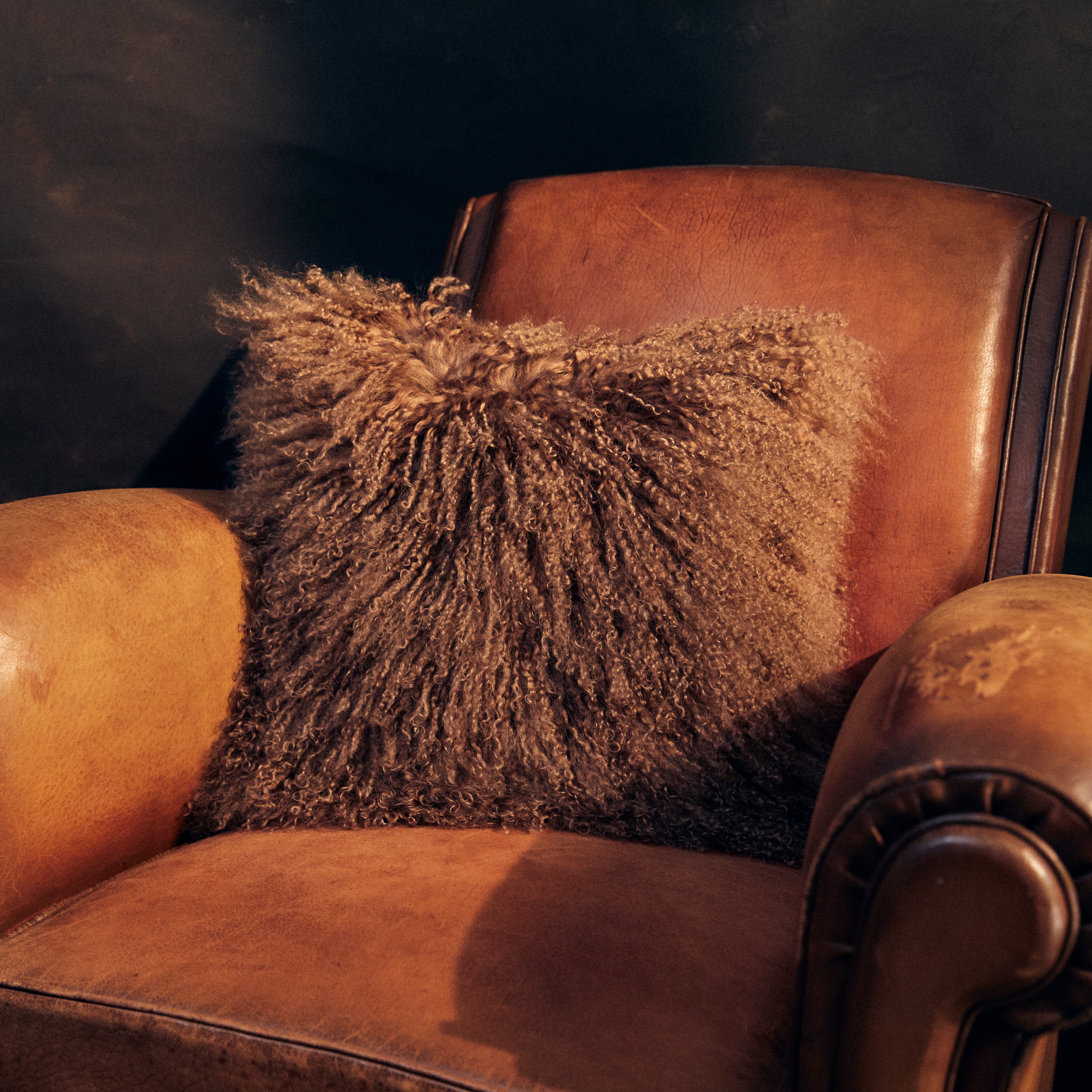 Mongolian Sheepskin Cushion - Toffee