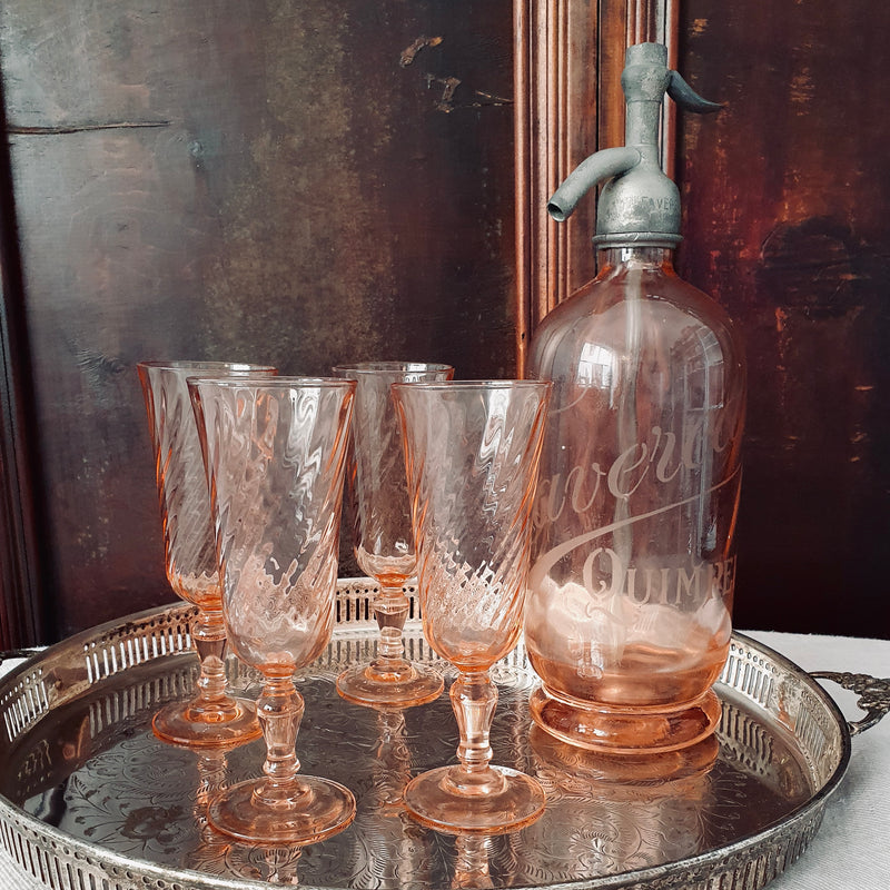 Set of 4 French Rosaline Pink Champagne Glasses