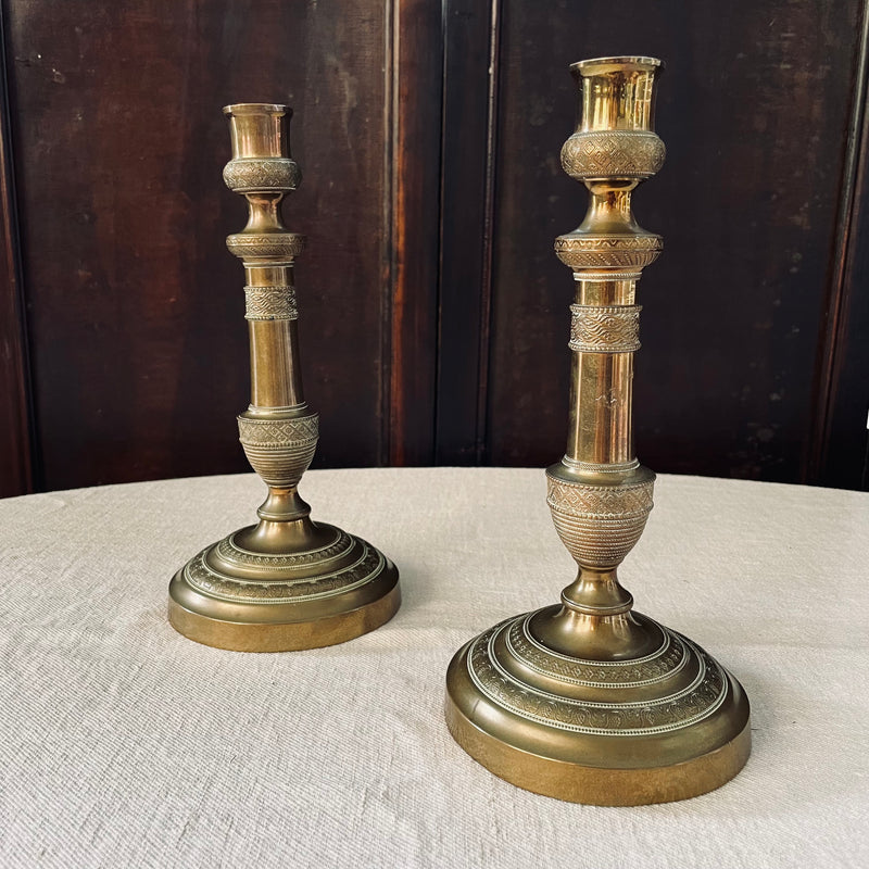 Pair of Vintage 1950s Brass Candlesticks