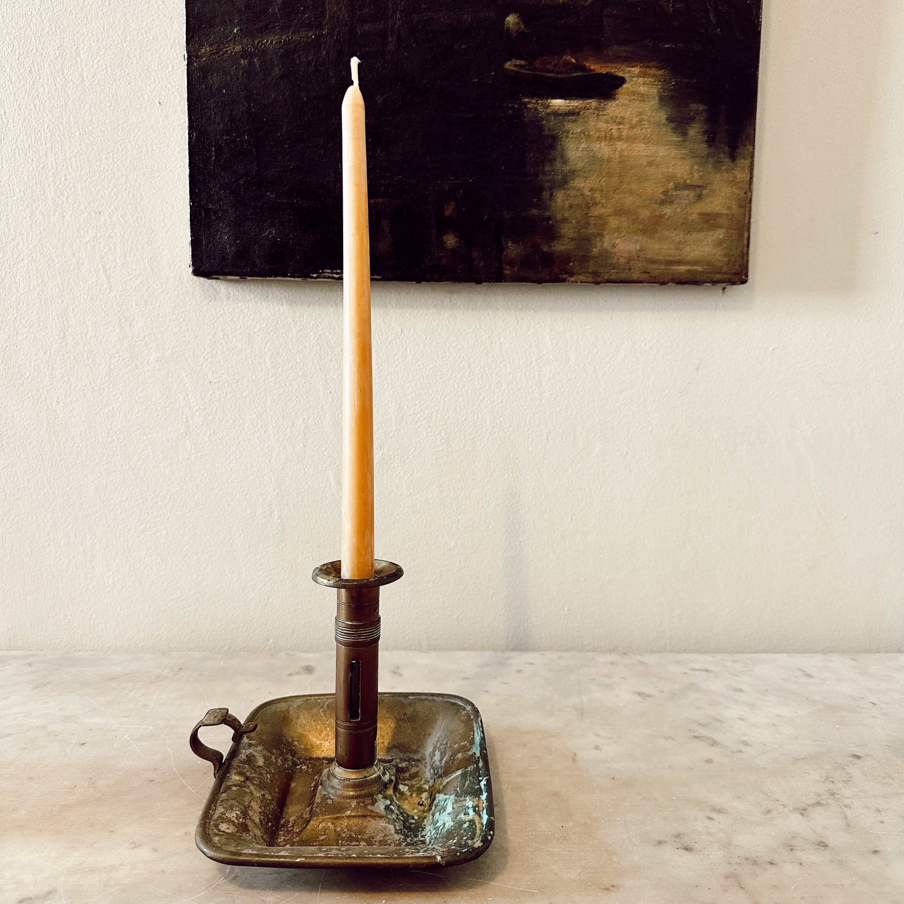 Brass Chamber Stick with aged patina