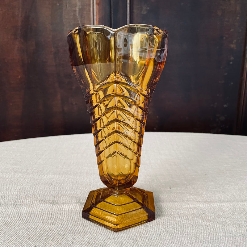 Mid Century Art Deco Amber Davidson Glass Vase
