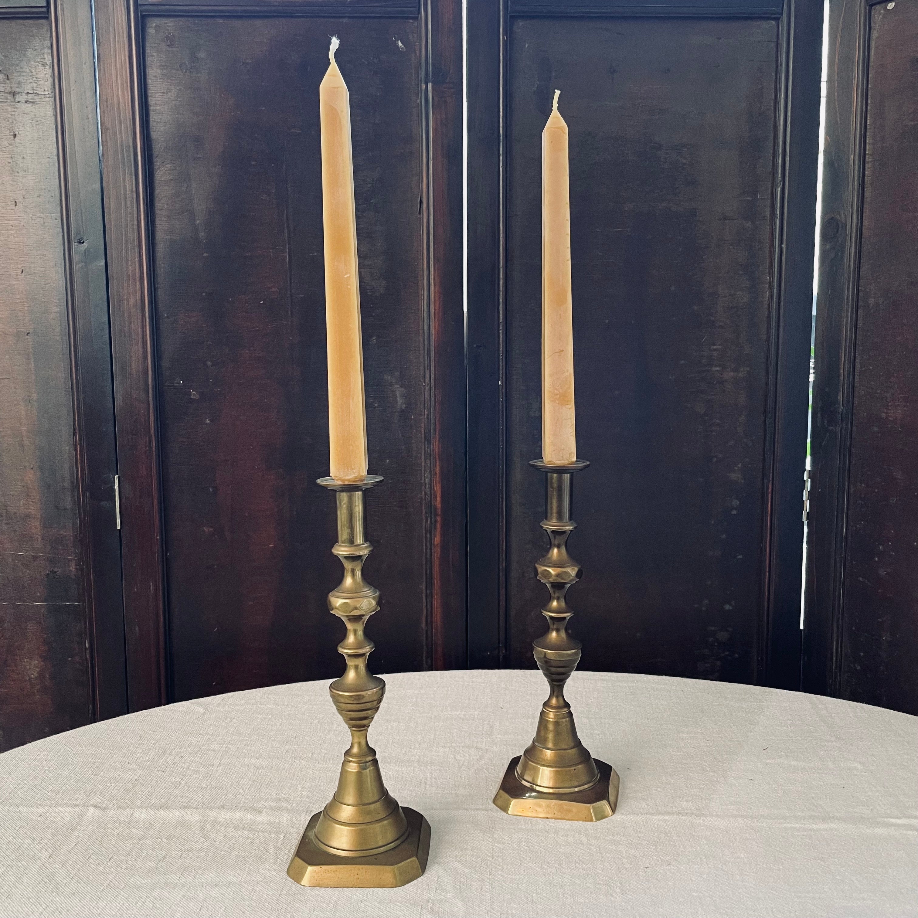 Pair of Antique English Brass Candlesticks
