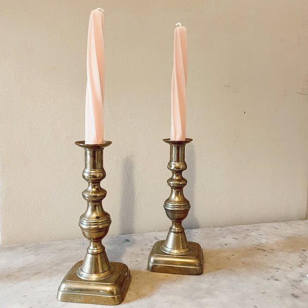 Pair of Antique English Brass Candlesticks