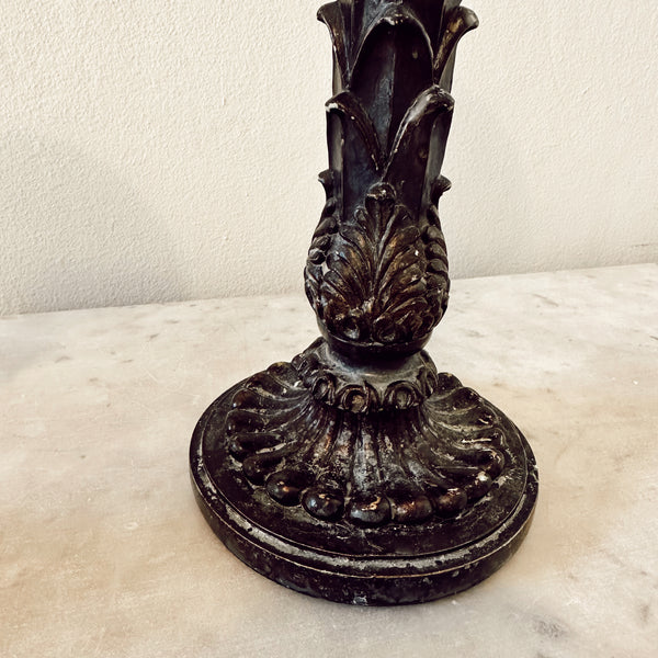 Pair of Bronzed Pineapple Skin Candlestands