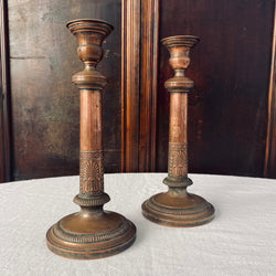 Pair of Antique Bronze Empire Candlesticks, 1800s.