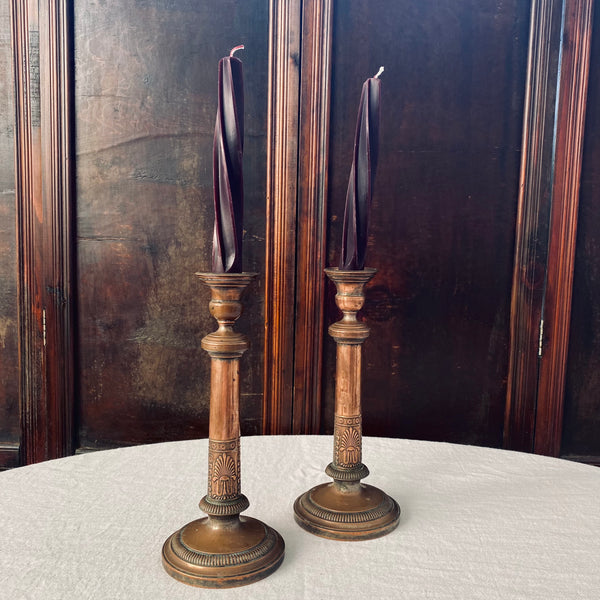 Pair of Antique Bronze Empire Candlesticks, 1800s.