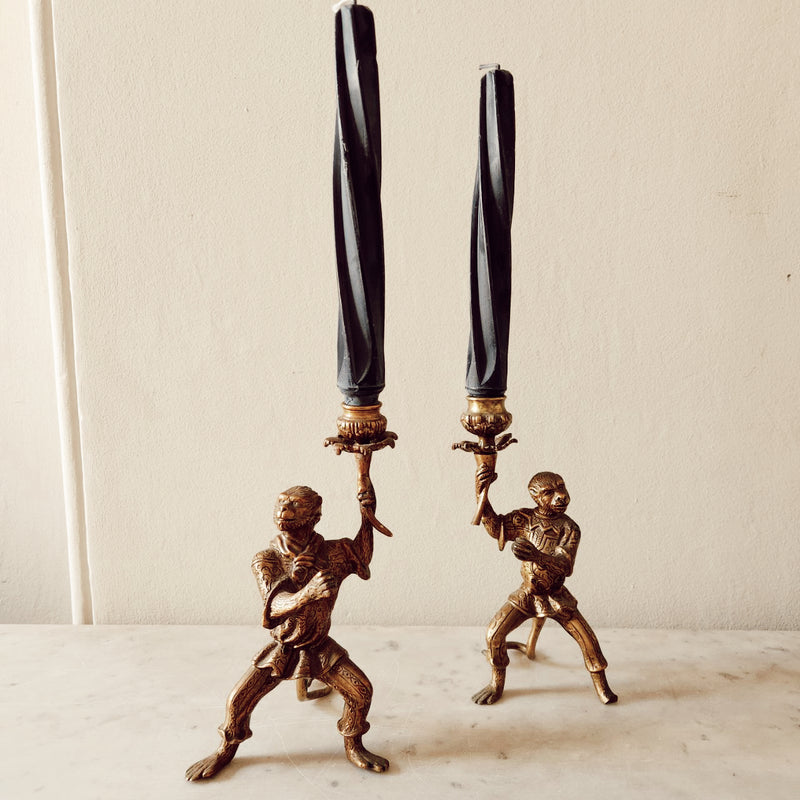 Vintage Bronze Monkey Candlesticks