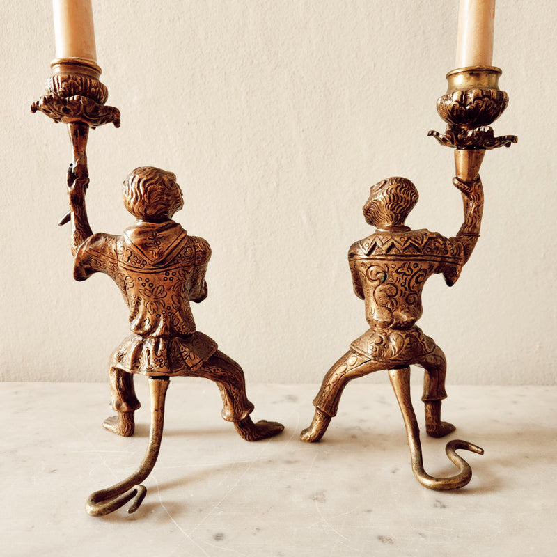 Vintage Bronze Monkey Candlesticks