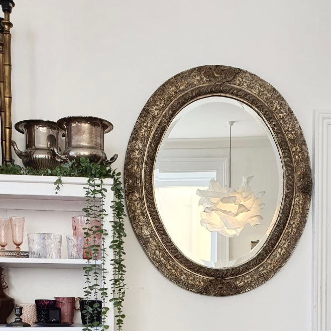Large Vintage Carved Gilt Oval Mirror