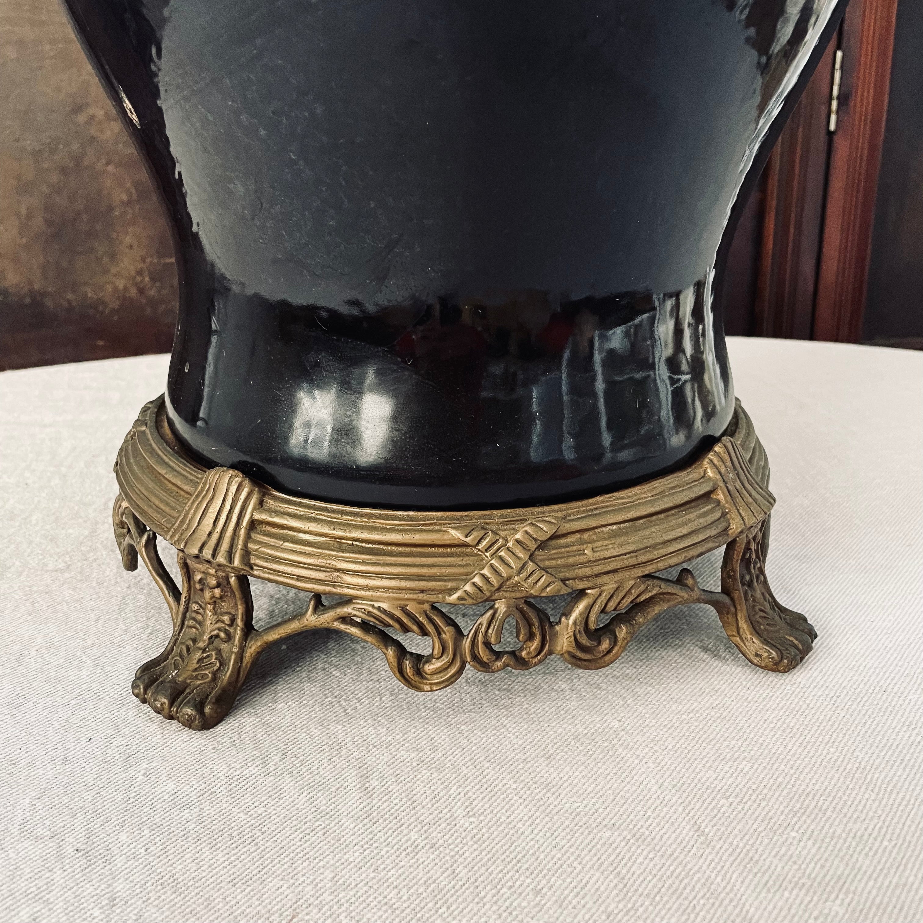 Large Ceramic/Gilt Metal Vase