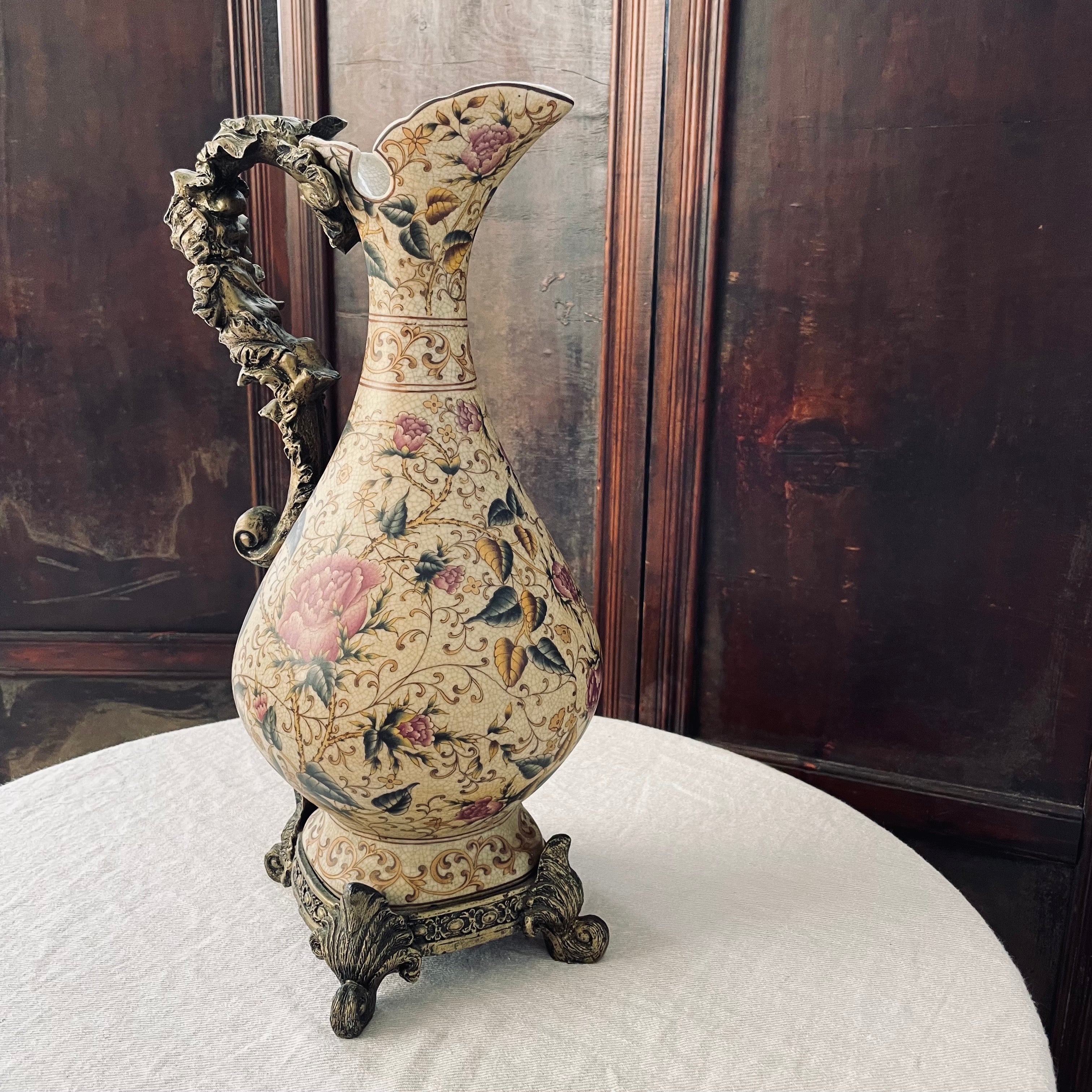 Crackle Glazed Jug with Ornate Feet