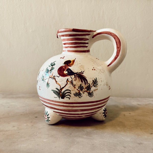 Vintage 1950s French Pottery Jug with Birds