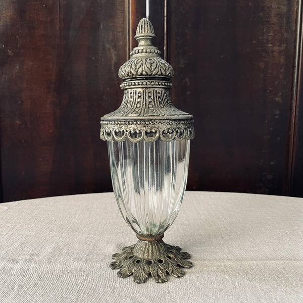 Vintage Italian Cast Metal Urn with Glass Body
