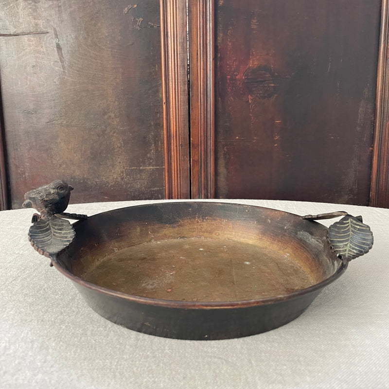 Exquisite French Metal Bowl with Bird & Leaf Motifs