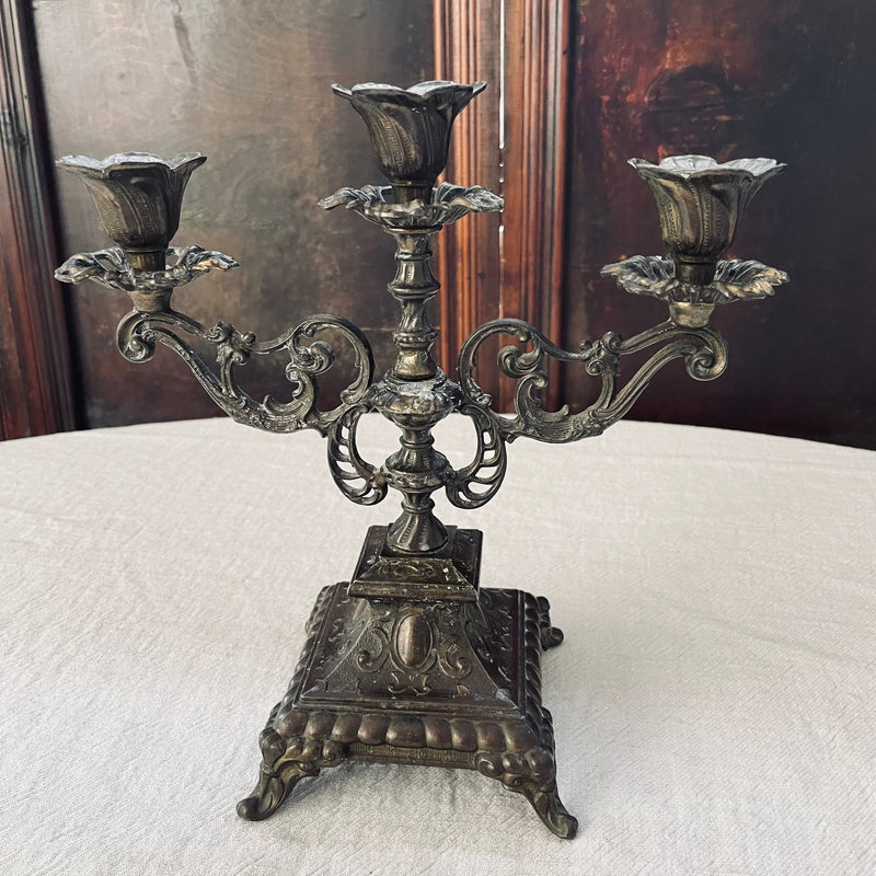 Vintage 3-arm metal candelabra