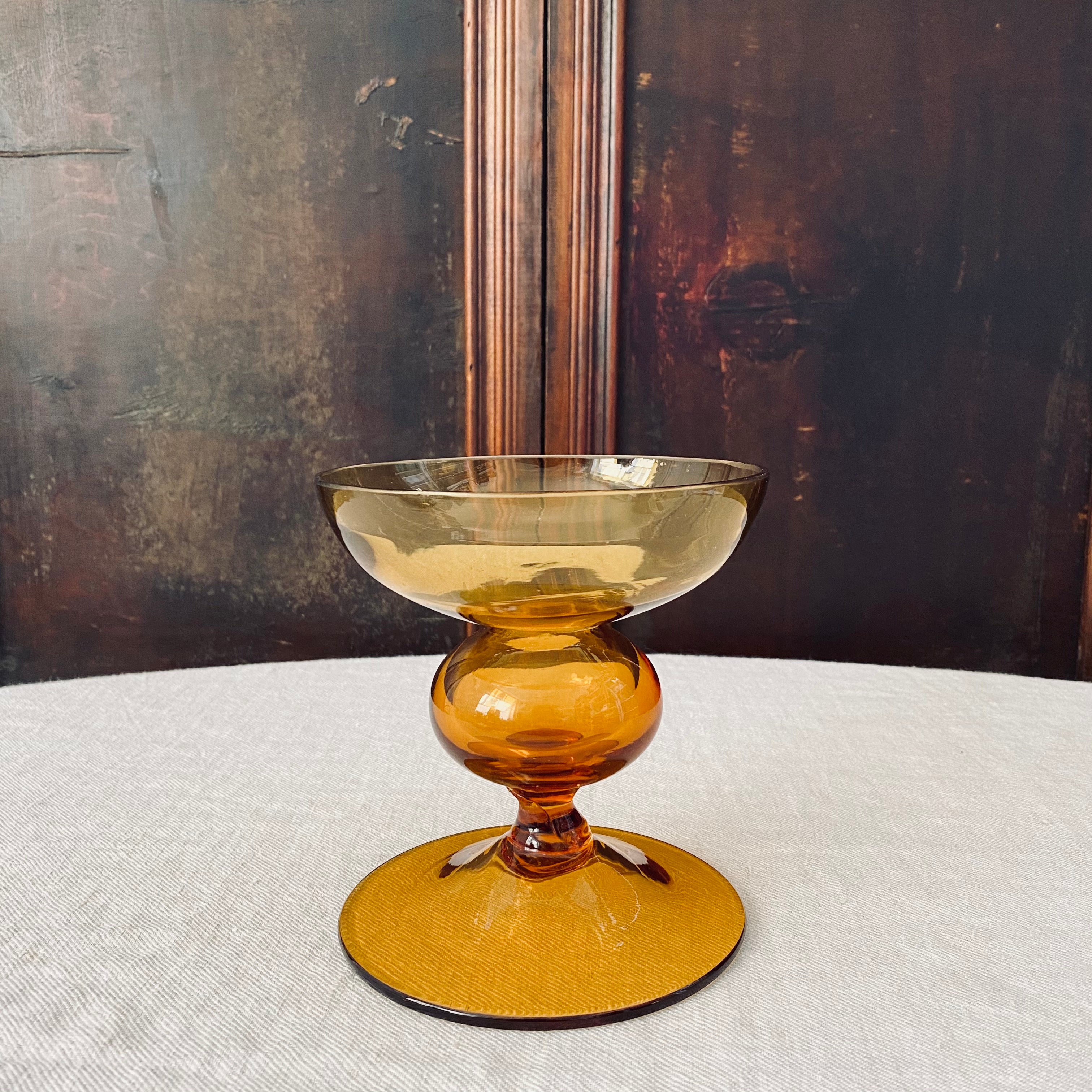 Murano Burnt Orange Stemmed Glass Bowl / Candle Holder