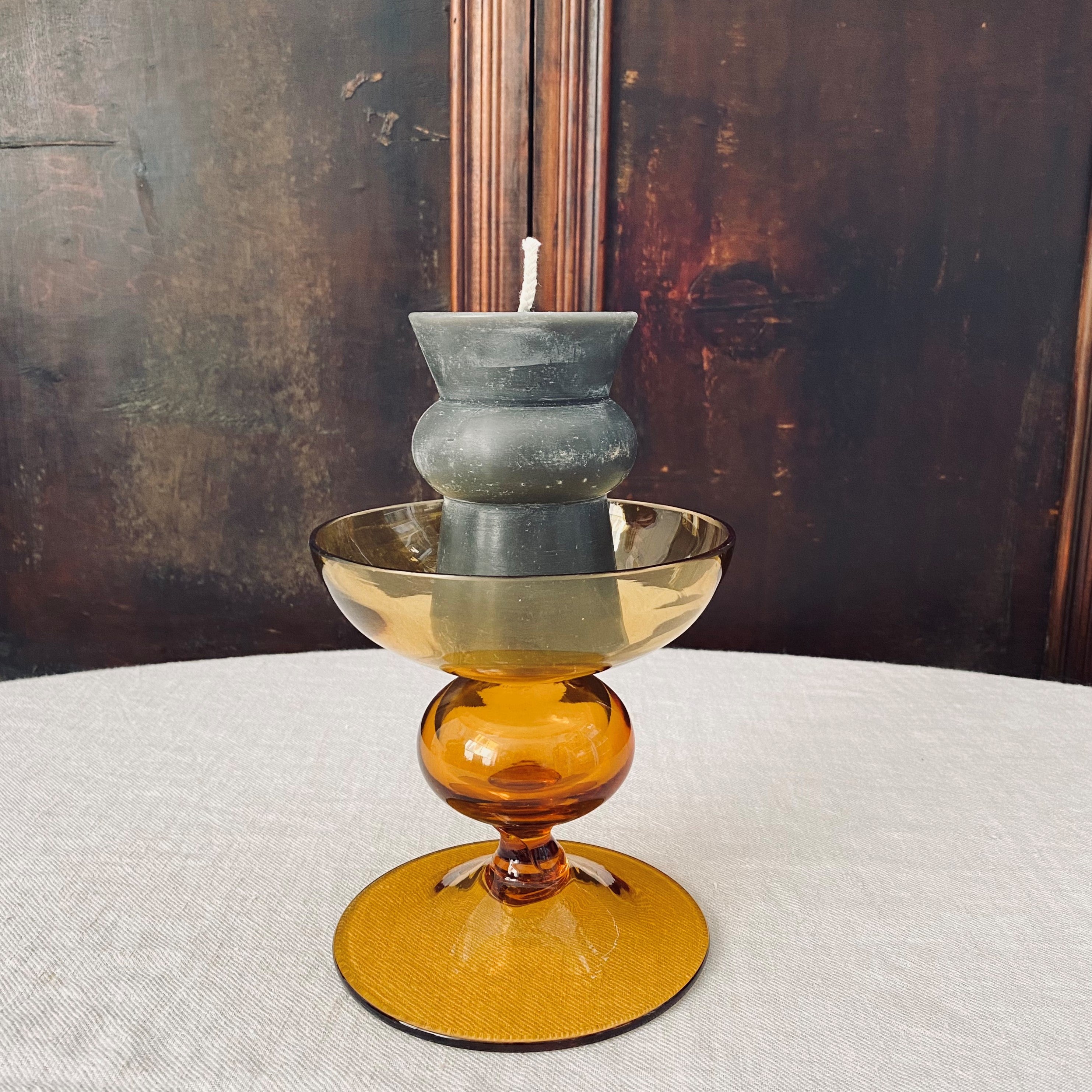 Murano Burnt Orange Stemmed Glass Bowl / Candle Holder