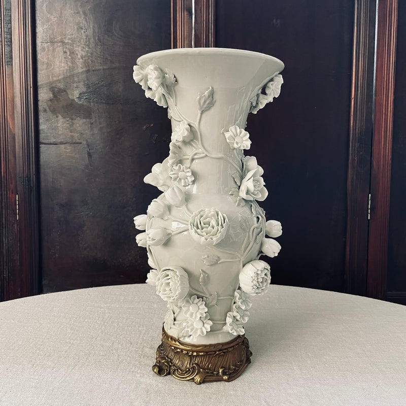 Magnificent Mid Century Italian Ceramic Vase with Flowers and Brass Base.
