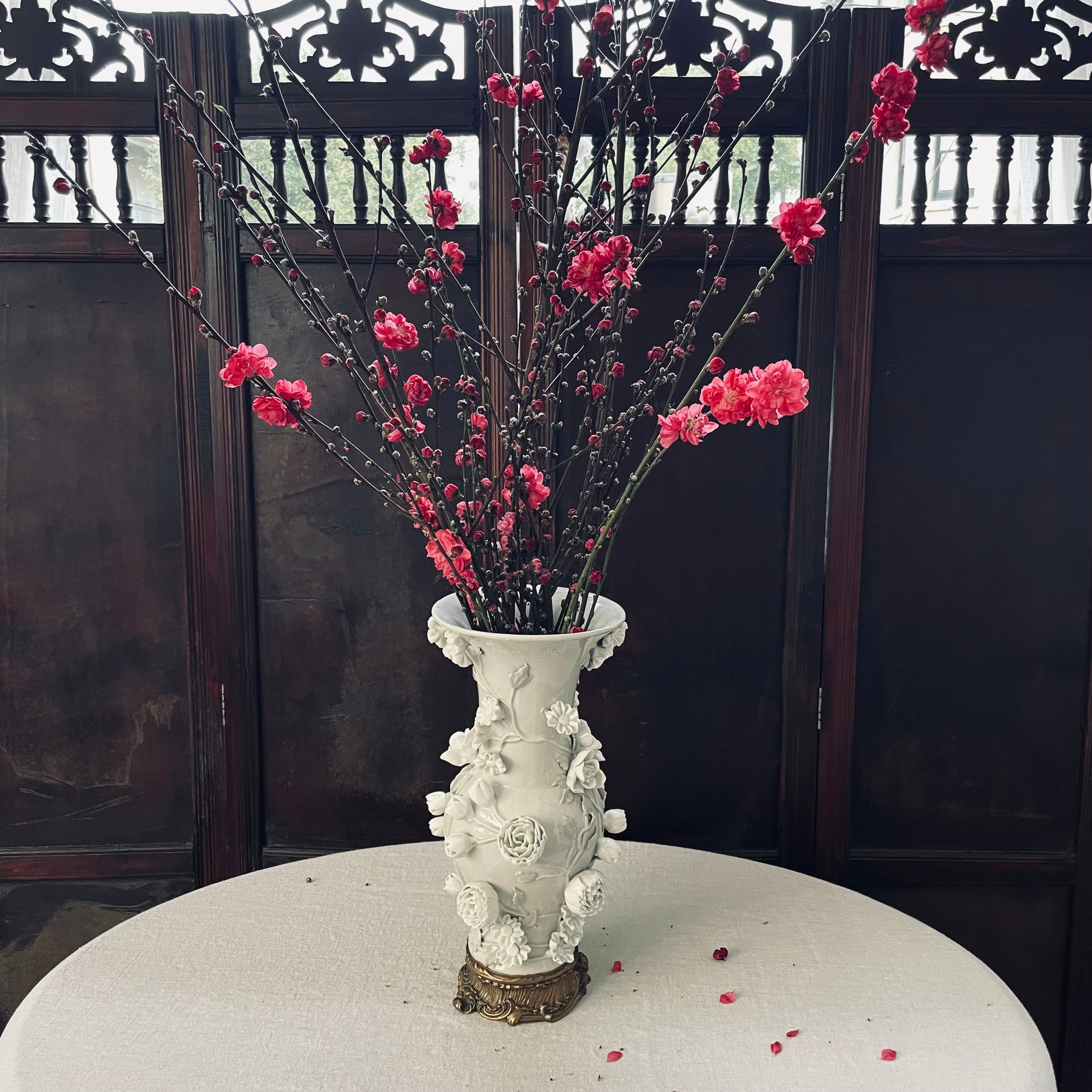 Magnificent Mid Century Italian Ceramic Vase with Flowers and Brass Base.