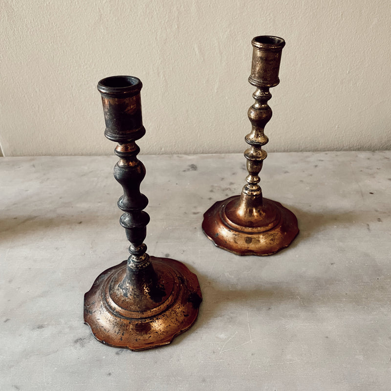 Pair of Vintage Gilded Metal Candlesticks