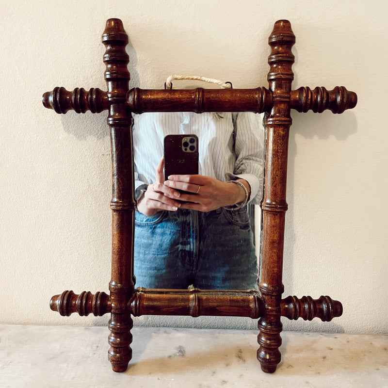 Petite Antique French Bamboo Mirror