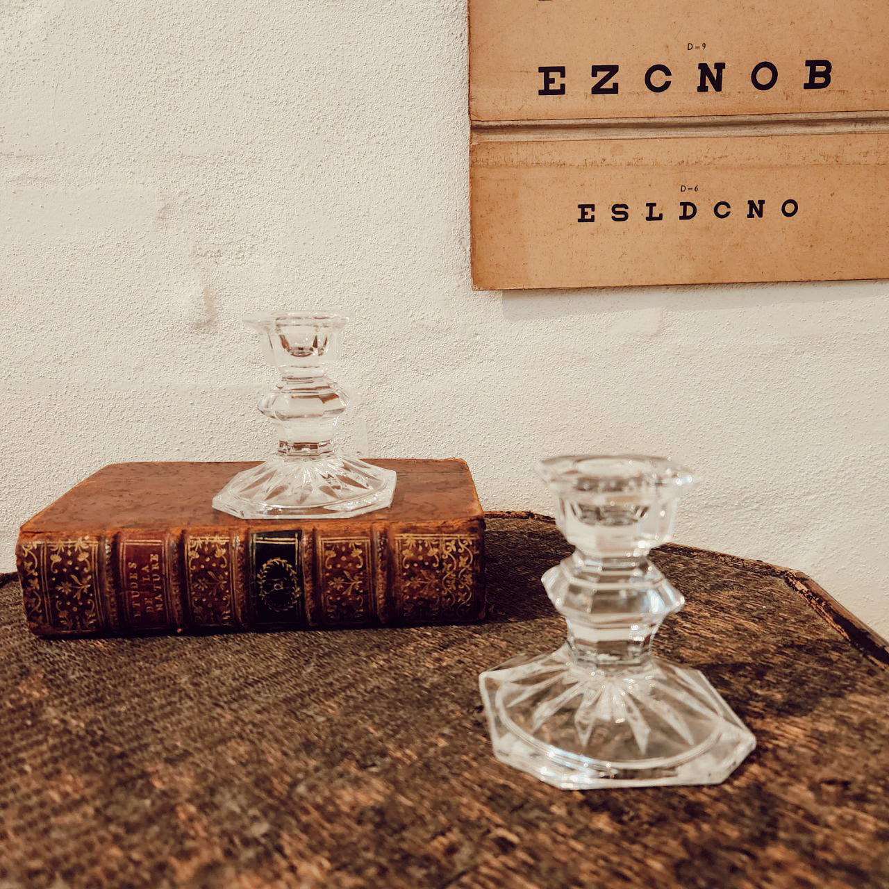 Pair of petite vintage glass candlesticks