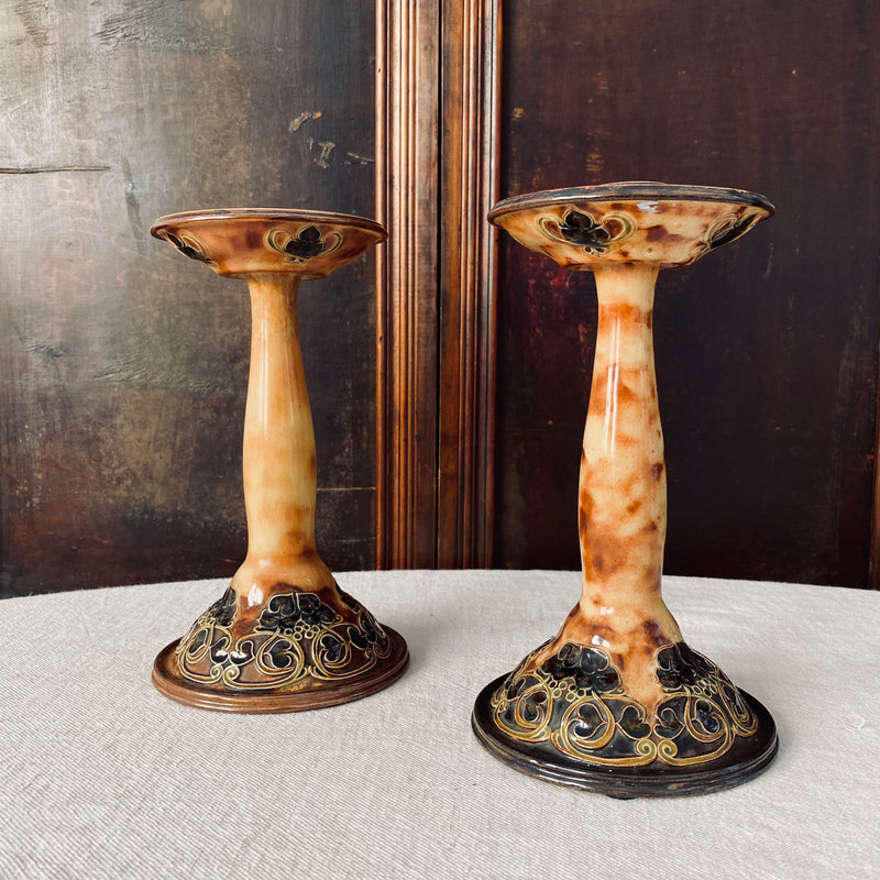 Antique Nouveau Royal Doulton Candlestick Pair