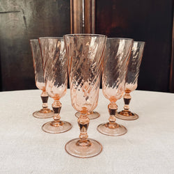 Set of 6 Vintage French Rosaline Champagne Flutes