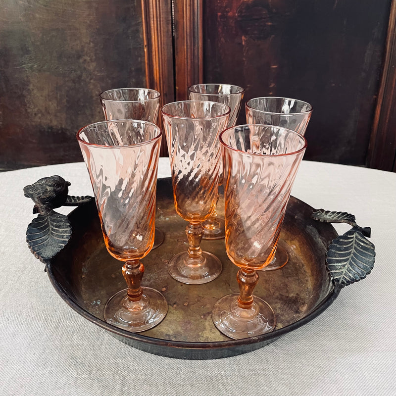 Set of 6 Vintage French Rosaline Champagne Flutes