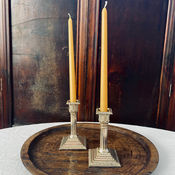 Pair of Silver Plated Corinthian Candlesticks