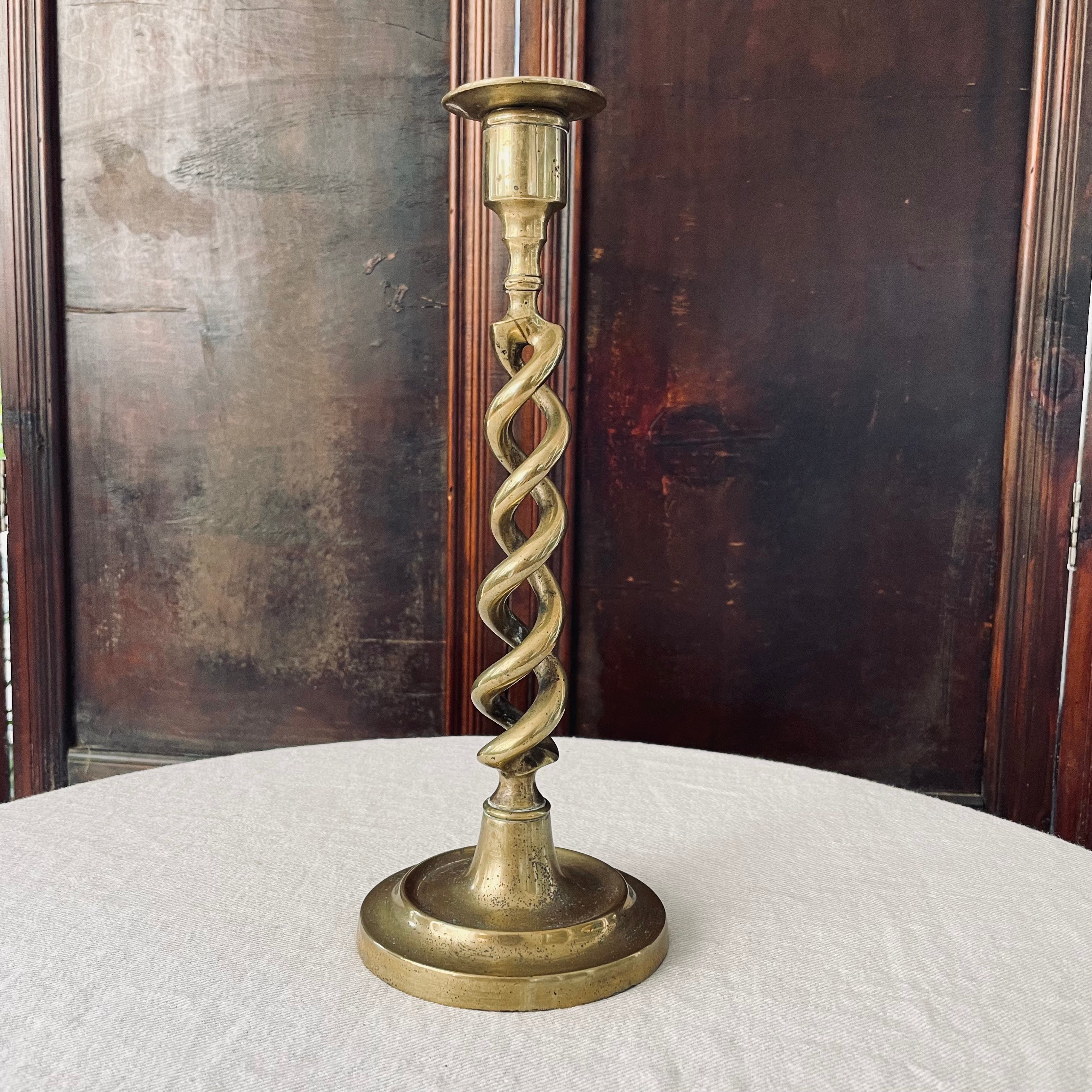 Single Antique Brass Barley Twist Candlestick