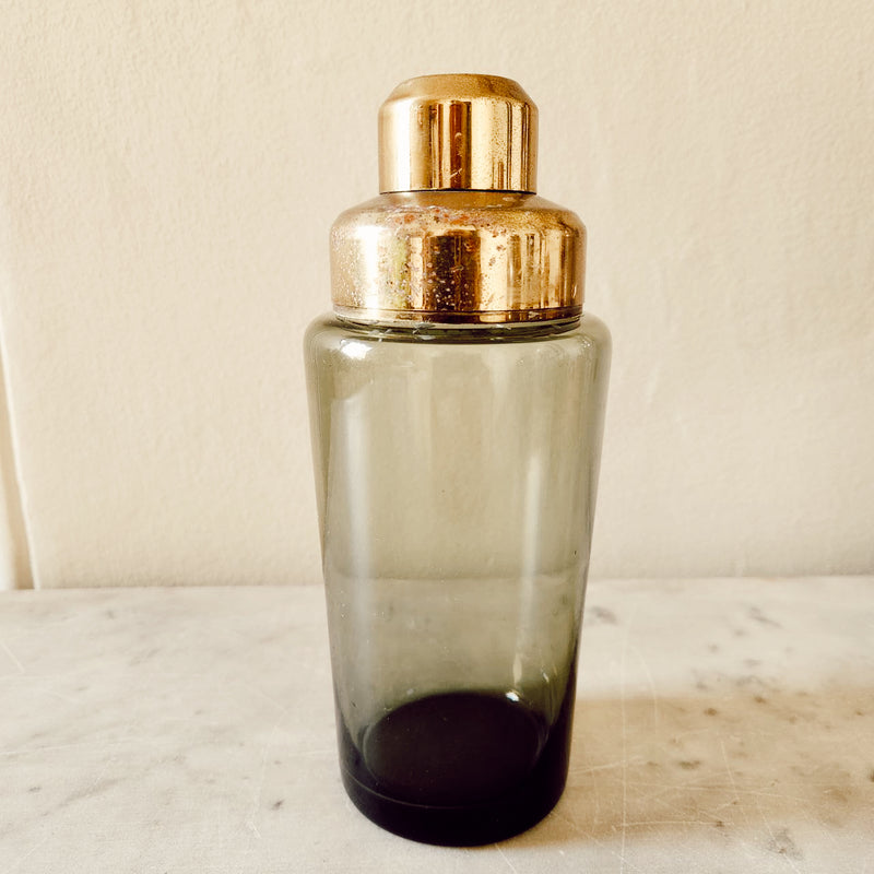 Vintage smokey glass and brass cocktail shaker