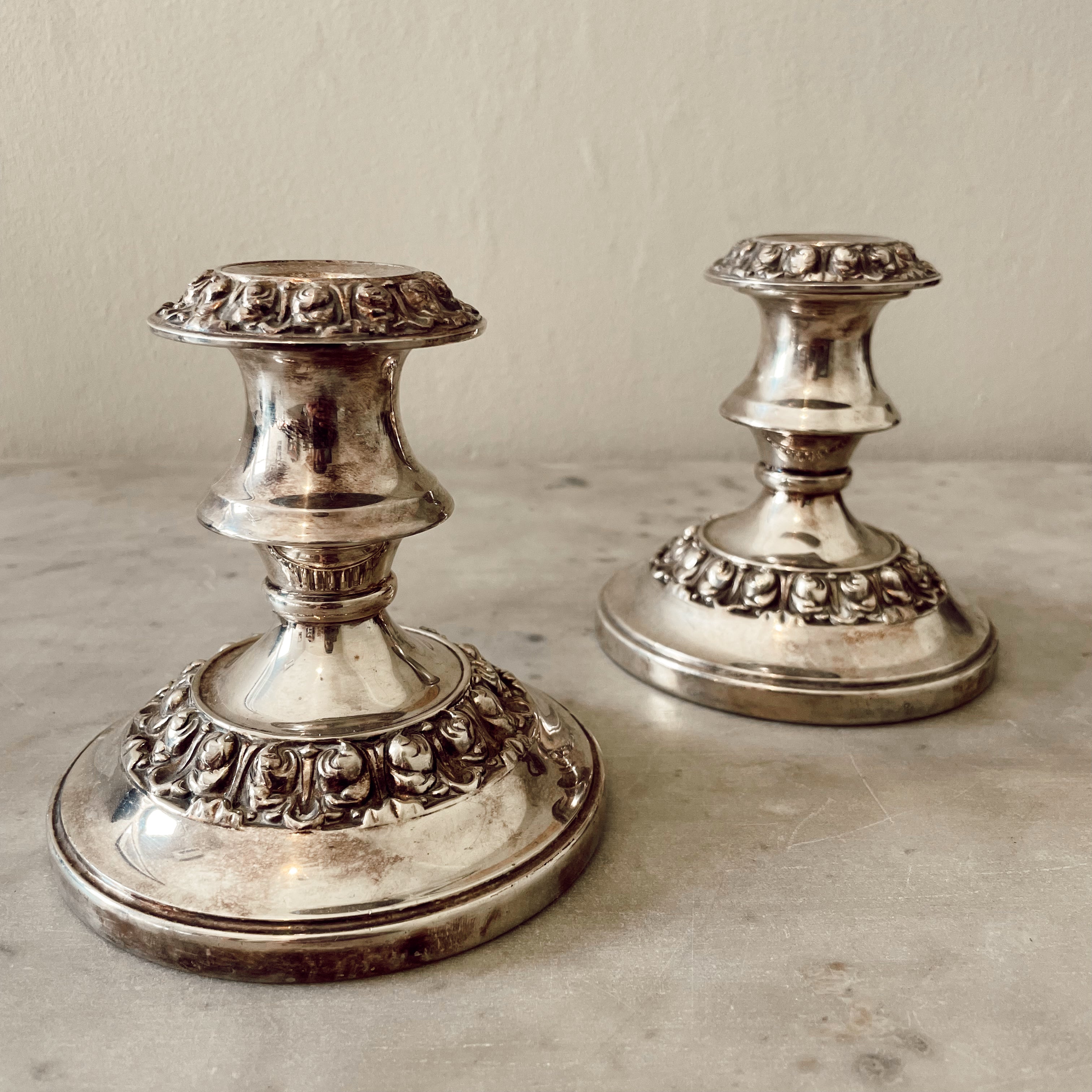 Vintage Squat Silver-Plated Candlesticks