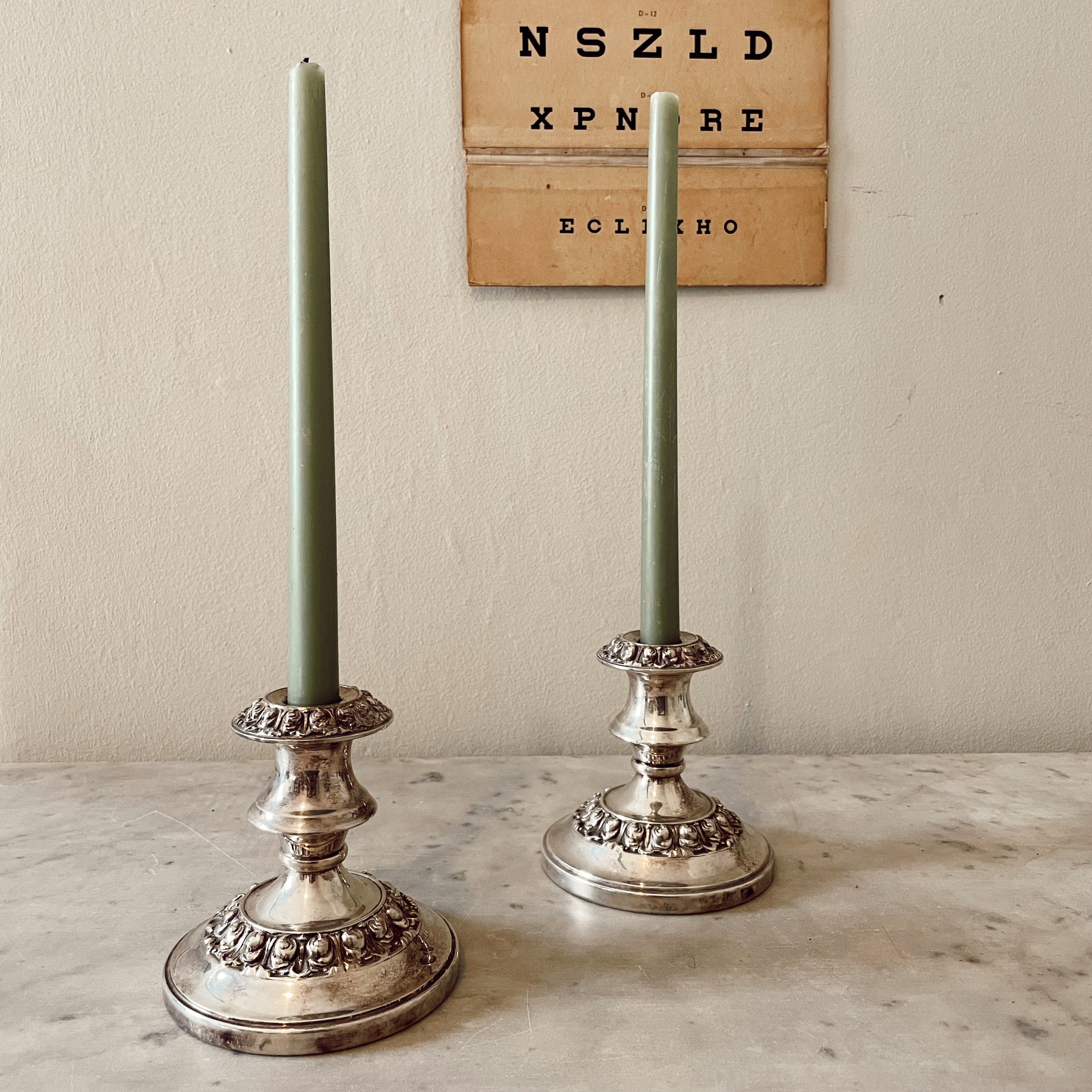 Vintage Squat Silver-Plated Candlesticks