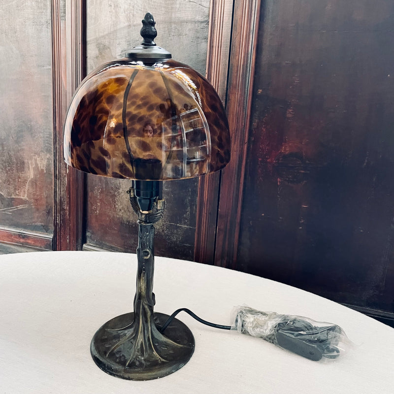 Single tortoise print lamp with domed shade