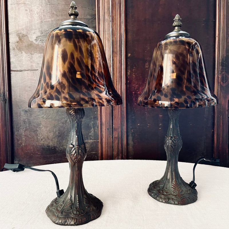 Pair of Bell Shaped Tortoise Print Lamps