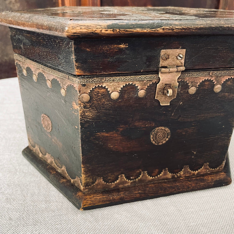 Indian Wooden Box with Brass Detail