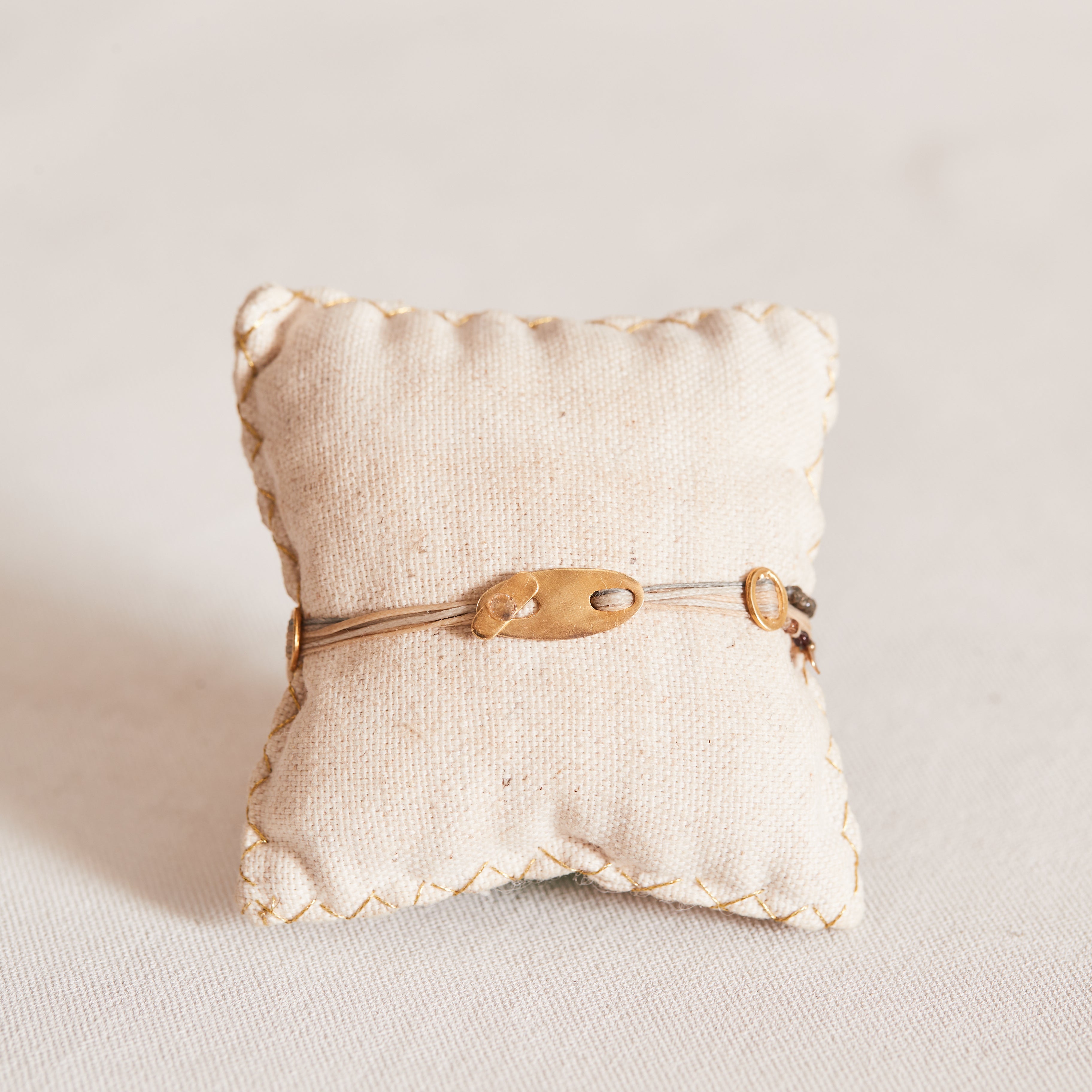 Grey & Soft Gold Cord Bracelet with Disc charms
