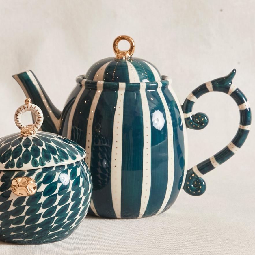 Peacock Stripe Teapot